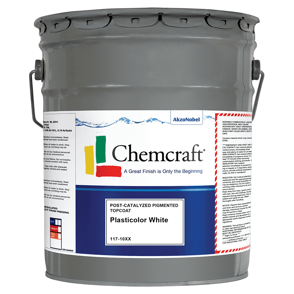 Plasticolor White Post-Cat Pigmented Topcoat, Low Gloss, 5 Gallon