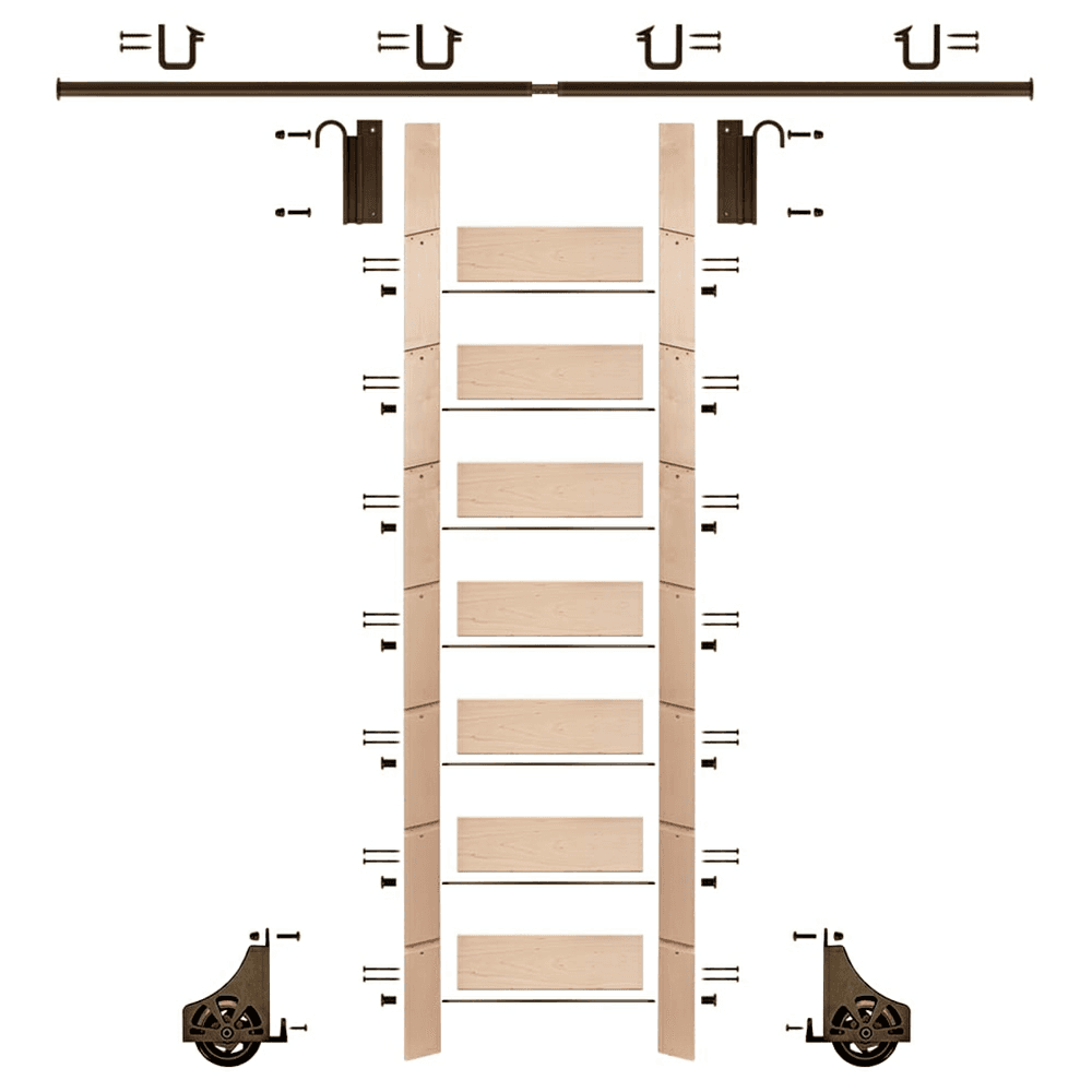 92" Unfinished Maple Library Ladder/Sliding Hook Ladder Kit with 8' Rail, Bronze
