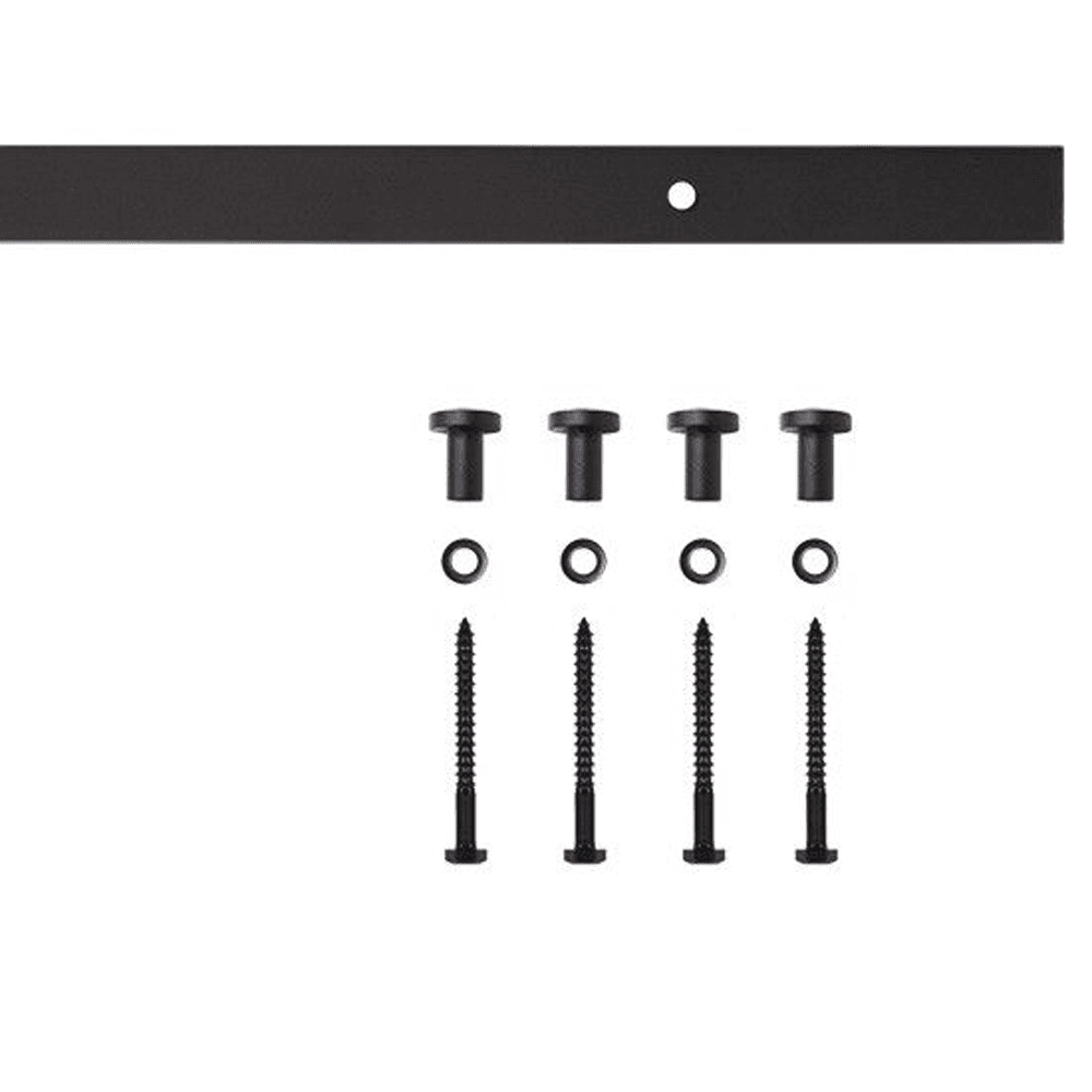 60" Flat Rail for Rolling Barn Doors with 4 Mounting Brackets, Black