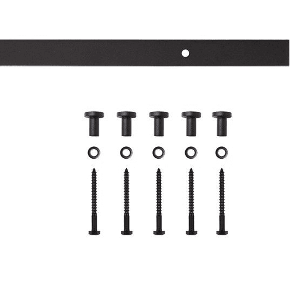 72" Flat Rail for Rolling Barn Doors with 5 Mounting Brackets, Black
