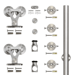 96" Top Mount Dual Wheel European Style Hardware kit for Rolling Barn Doors, Stainless Steel
