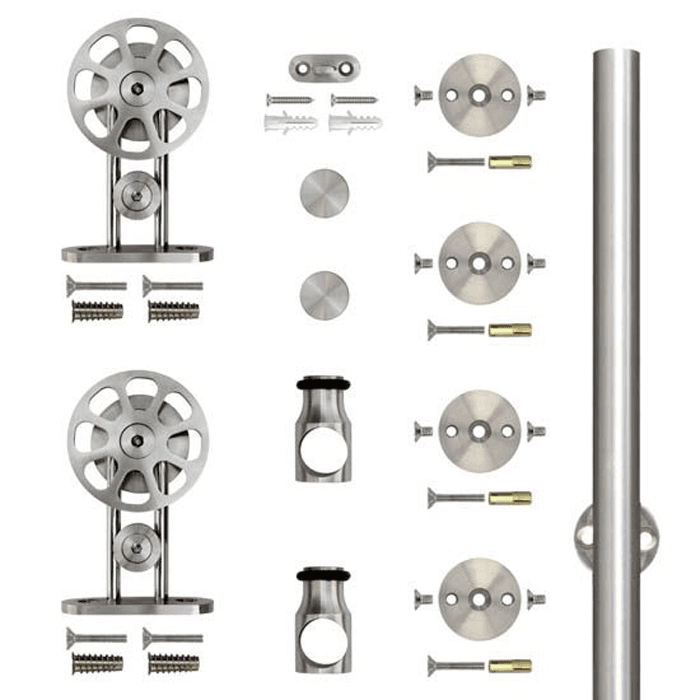 78" Top Mount Spoke Wheel European Style Hardware kit for Rolling Barn Doors, Stainless Steel