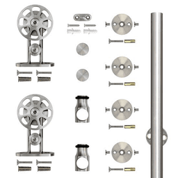 78" Top Mount Spoke Wheel European Style Hardware kit for Rolling Barn Doors, Stainless Steel