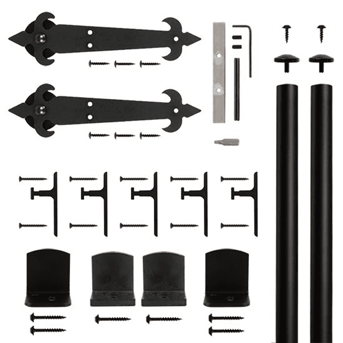 Fleur-De-Lis Strap Front Mount Hardware Kit for Rolling Barn Doors, Black