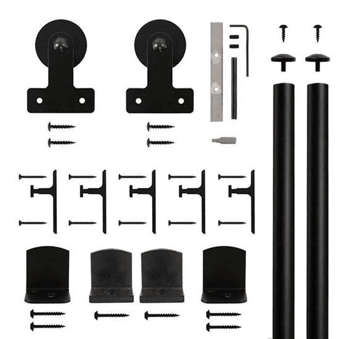 Square Strap Front Mount Hardware Kit for Rolling Barn Doors, Black