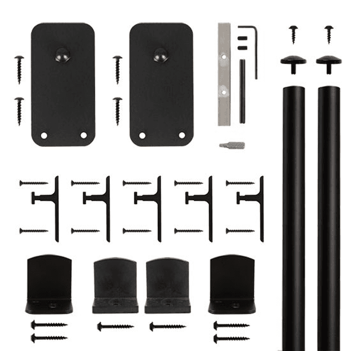 Rectangle Strap Front Mount Hardware Kit for Rolling Barn Doors, Black