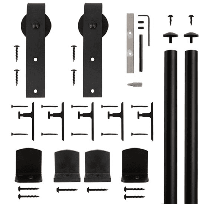 Hook Strap Front Mount Hardware Kit for Rolling Barn Doors, Black