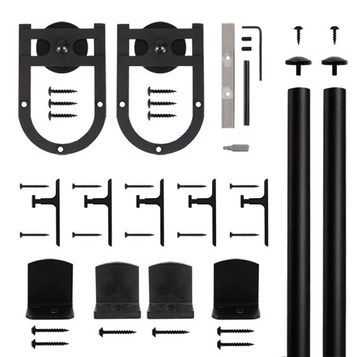 Horseshoe Strap Front Mount Hardware Kit for Rolling Barn Doors, Black