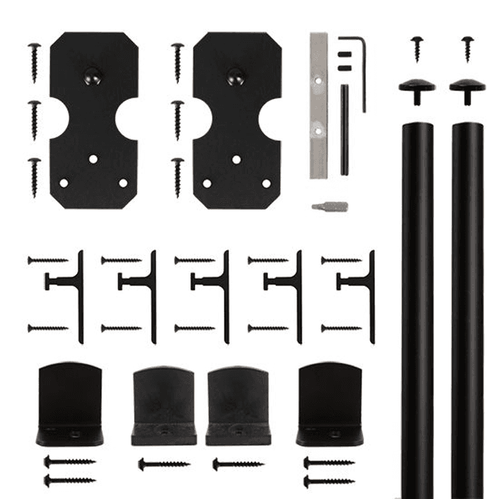 Notch Strap Front Mount Hardware Kit for Rolling Barn Doors, Black