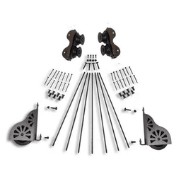 20" Wide Hardware Kit with Brake for Rolling Library Ladders, Hammered Antique Brass