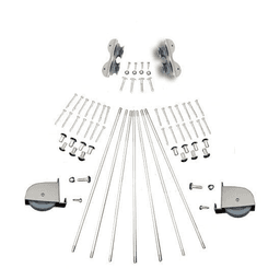 20" Wide Hardware Kit with Contemporary Wheels for Rolling Library Ladders, Satin Nickel