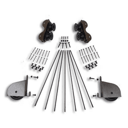 20" Wide Hardware Kit with Contemporary Wheels for Rolling Library Ladders, Hammered Antique Brass