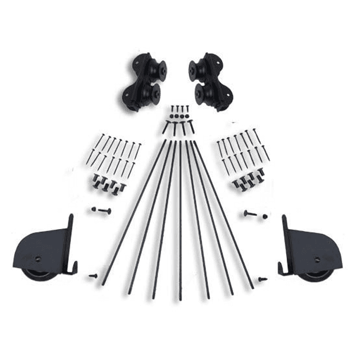 20" Wide Hardware Kit with Contemporary Wheels for Rolling Library Ladders, Black