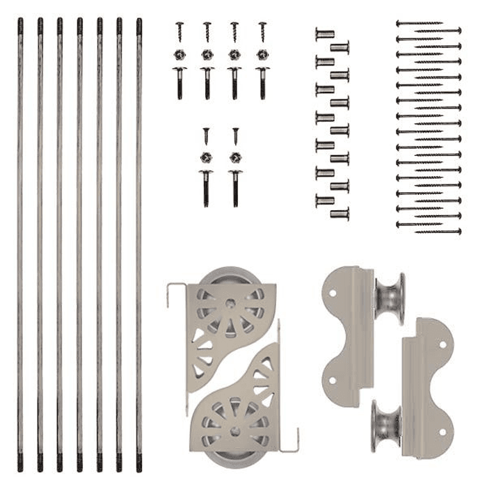 20" Wide Hardware Kit for Rolling Library Ladders, Hook Style, Satin Nickel