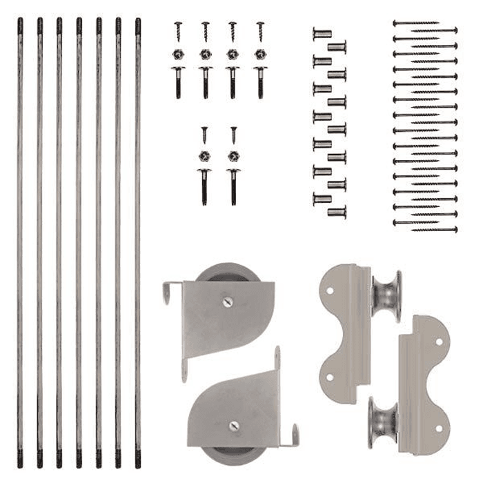 20" Wide Hardware Kit with Contemporary Wheels for Rolling Library Ladders, Hook Style, Satin Nickel