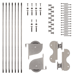 20" Wide Hardware Kit with Contemporary Wheels for Rolling Library Ladders, Hook Style, Satin Nickel
