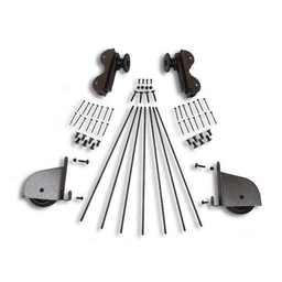 20" Wide Hardware Kit with Contemporary Wheels for Rolling Library Ladders, Hook Style, Hammered Antique Brass