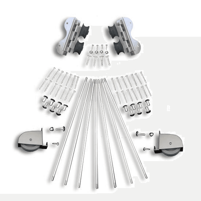 20" Hardware Swivel Kit with Contemporary Wheel for Rolling Library Ladders, Satin Nickel