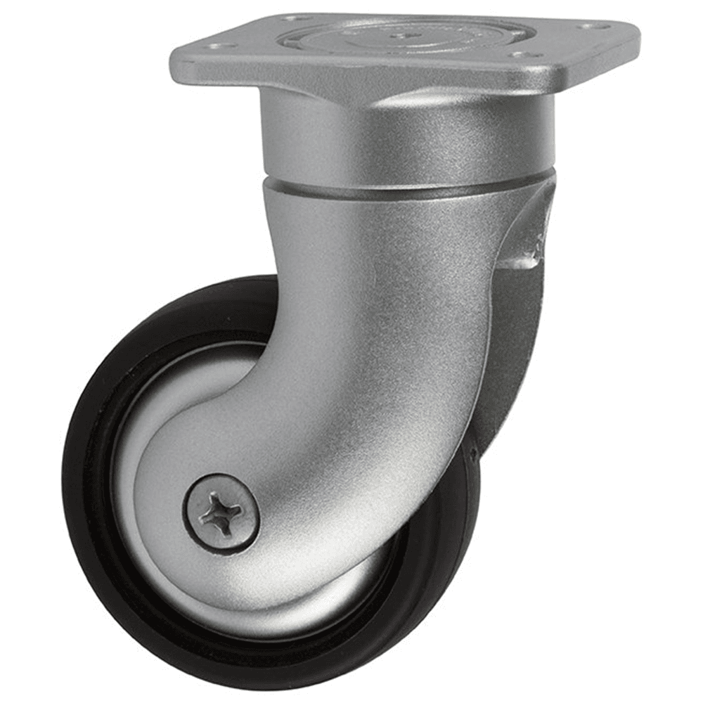 4" Caster with Mounting Plate, Metallic Silver
