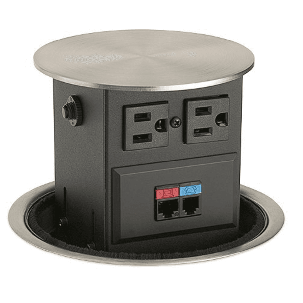 5-1/4" Spring Loaded Power Grommet with Round Cap, Satin Stainless Steel