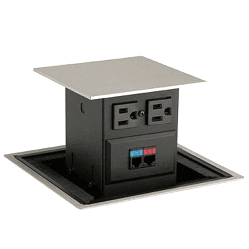 7-1/2" Spring Loaded Power Grommet with Square Cap and Flange, Satin Stainless Steel