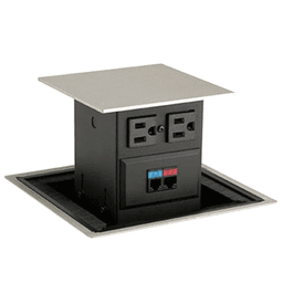 7-1/2" Spring Loaded Power Grommet with Square Cap and Flange, Satin Stainless Steel