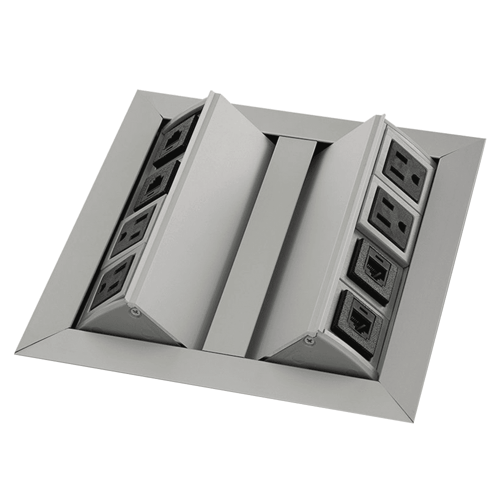 8-5/16" Large Dual Pop-Up Power Grommet with 4 Power 4 Data Outlets, Satin Aluminum