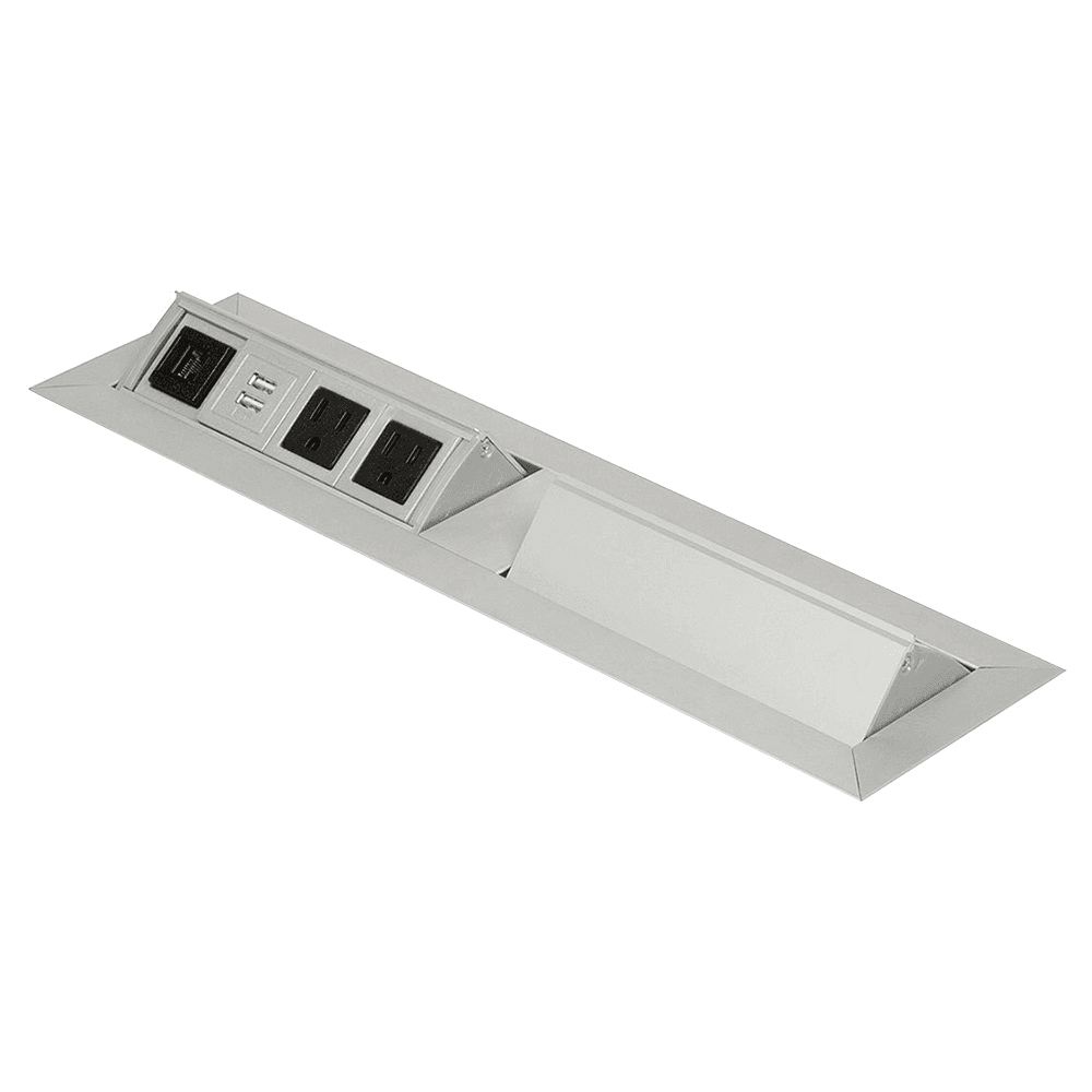 16-1/2" Side-By-Side Pop-Up Power Grommet, Satin Aluminum