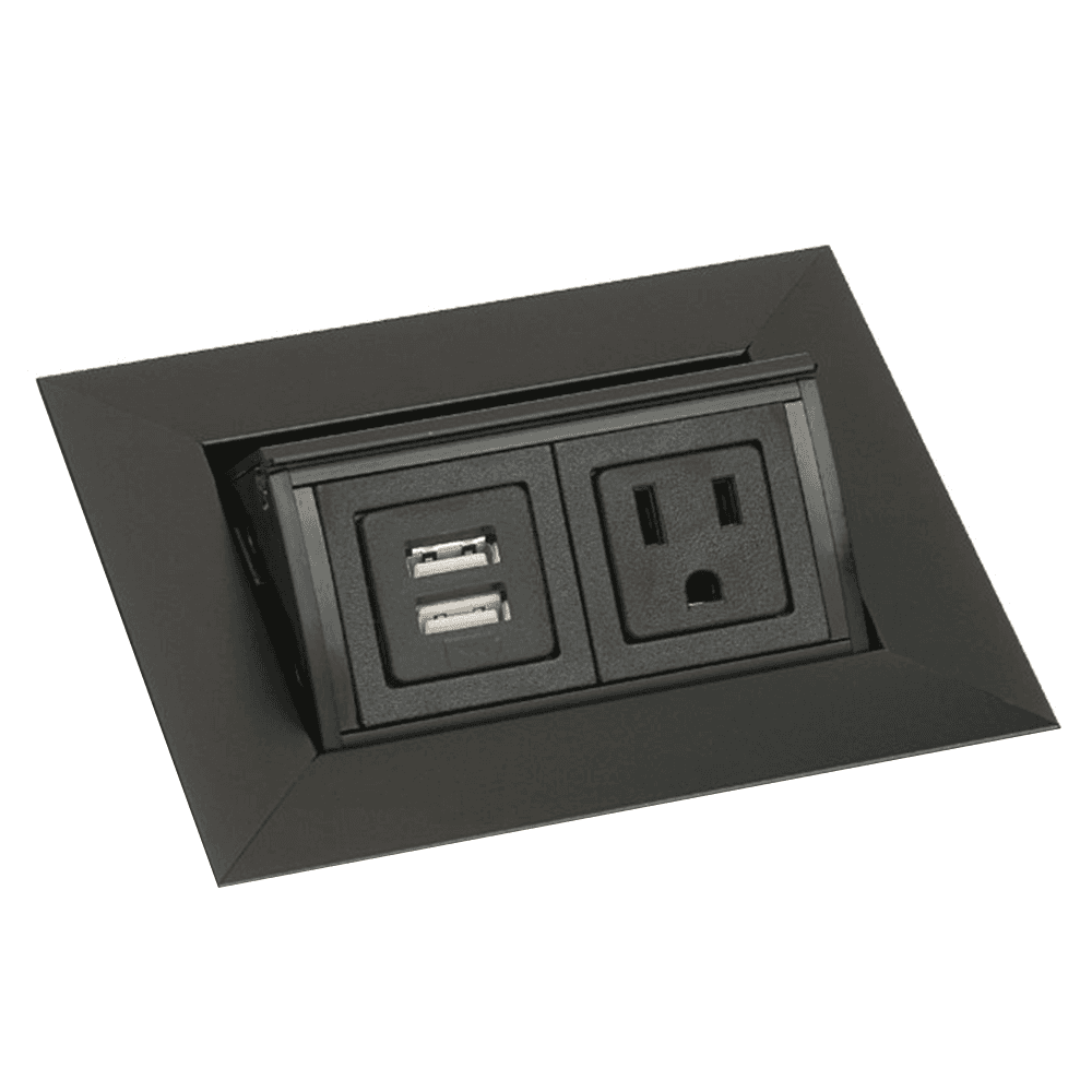 5-5/16" Small Pop-Up Power Grommet with 1 Power and 2 USB Outlets, Black