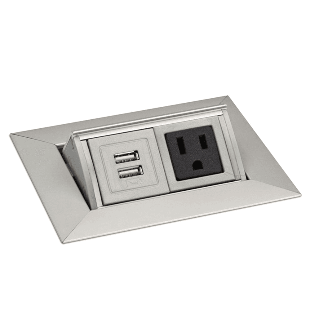 5-5/16" Small Pop-Up Power Grommet with 1 Power and 2 USB Outlets, Satin Aluminum