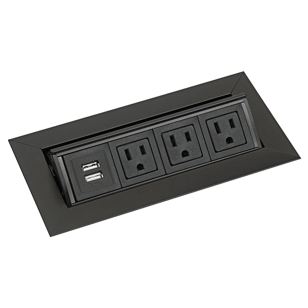 8-5/16" Medium Pop-Up Power Grommet with 3 Power and 2 USB Outlets, Black