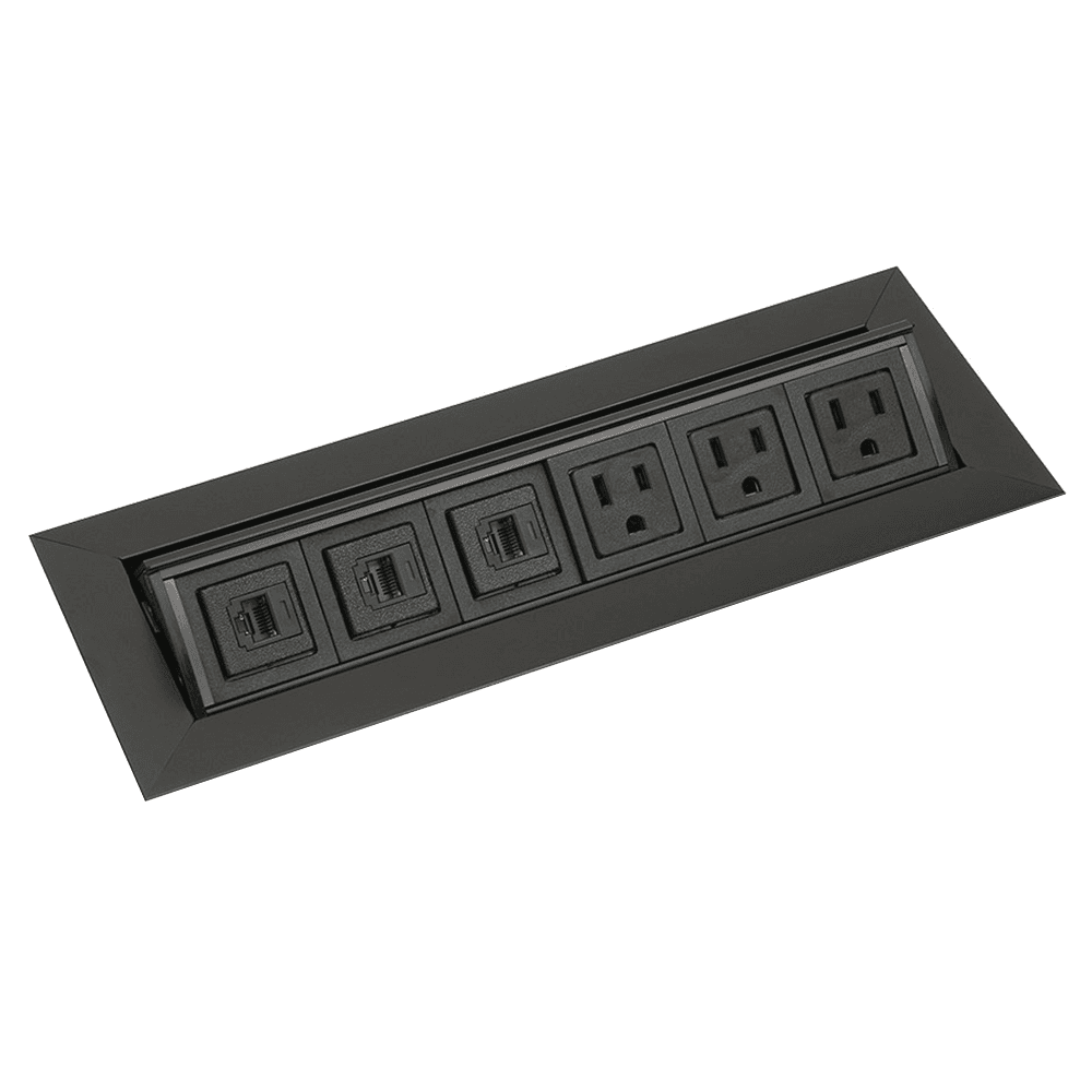 11-3/8" Large Pop-Up Power Grommet with 3 Electric and 3 Data Outlets, Black