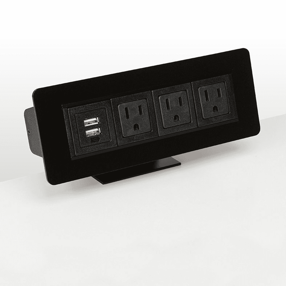 8" Edge Mount Power Dock with 3 Power and 2 USB Outlets, Black