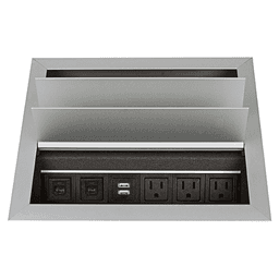 11-5/16" Dual-Sided Recessed Power Grommet with 3 Power and 2 Data/USB Outlets, Satin Aluminum
