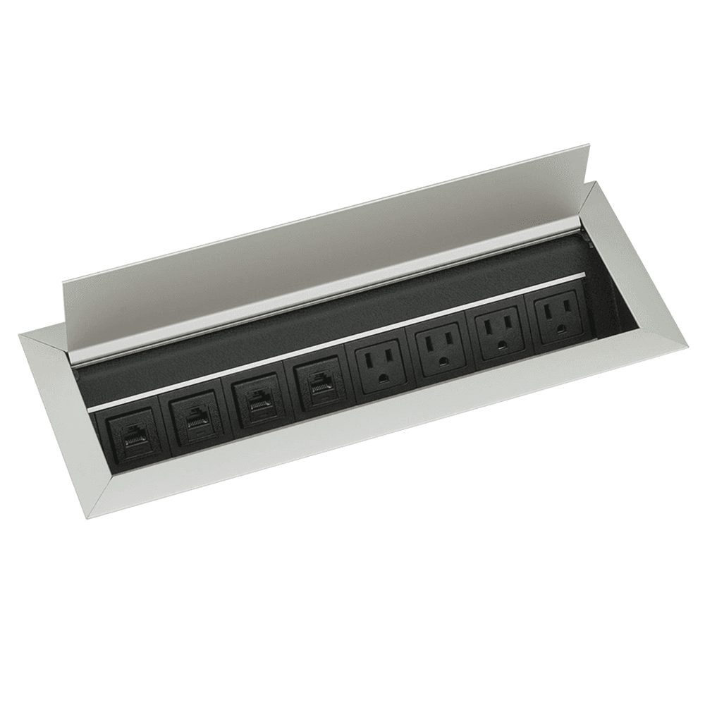 14-11/32" Recessed Power Grommet with 4Power and 4 Data Outlets, Satin Aluminum