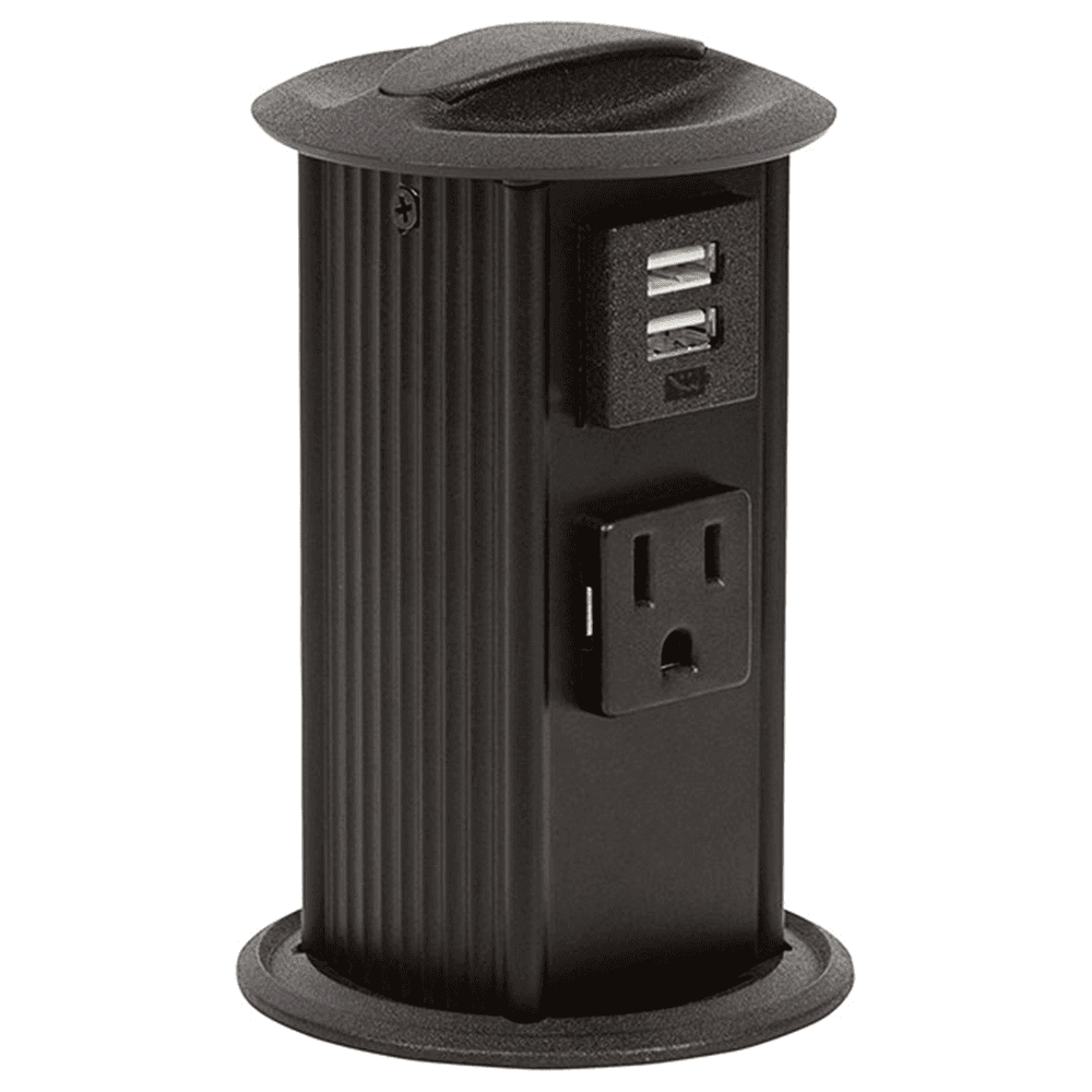 3" Power Grommet Pylon with 1 Power and 1 Dual USB Outlets, Matte Black