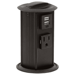 3" Power Grommet Pylon with 1 Power and 1 Dual USB Outlets, Matte Black