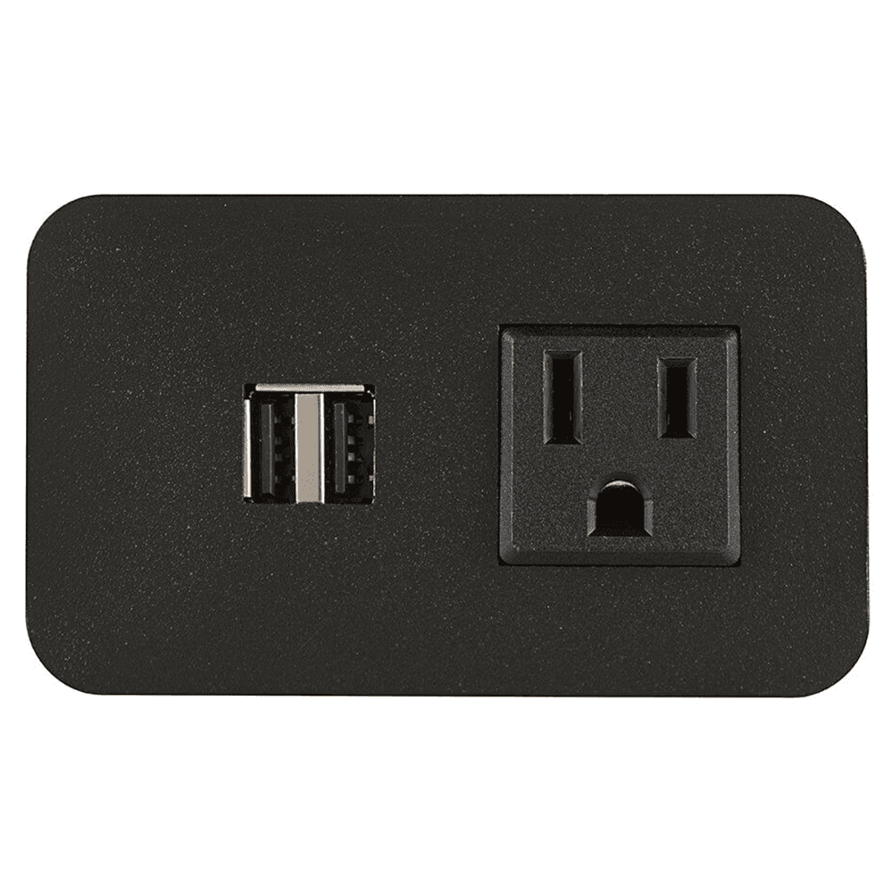 3-3/4" Mini Flush Power Grommet with 1 Electric and 2 USB Outlets, Black