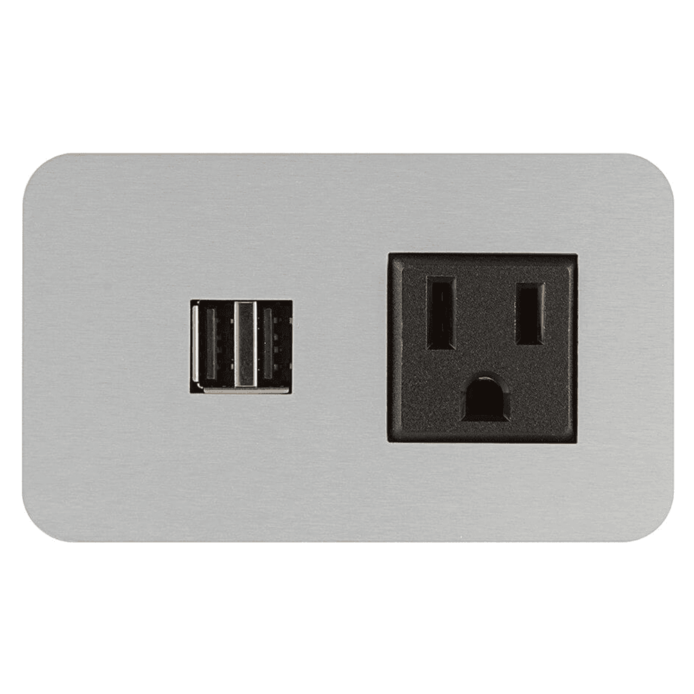 3-3/4" Mini Flush Power Grommet with 1 Electric and 2 USB Outlets, Satin Aluminum