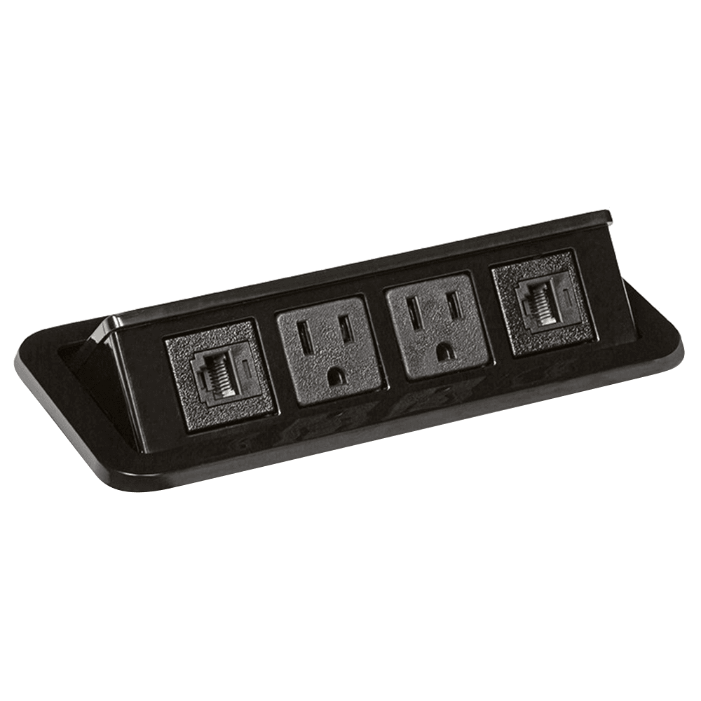 7-9/32" Flip-Up Power Grommet with 2 Power and 2 Data Outlets, Glossy Black