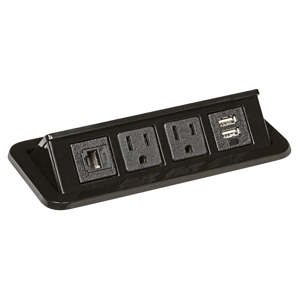 7-9/32" Flip-Up Power Grommet with 2 Power and Dual USB/1 Data Outlets, Glossy Black