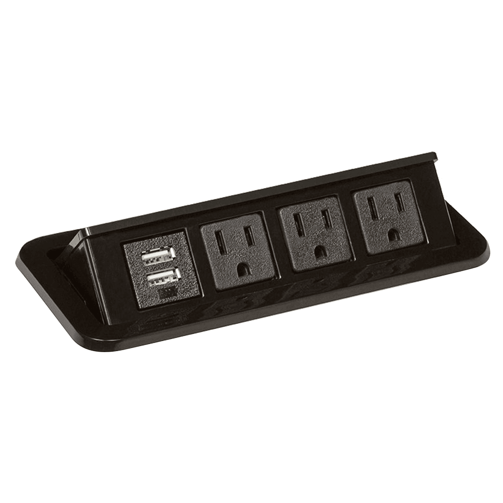 7-9/32" Flip-Up Power Grommet with 3 Power and Dual USB Outlets, Glossy Black