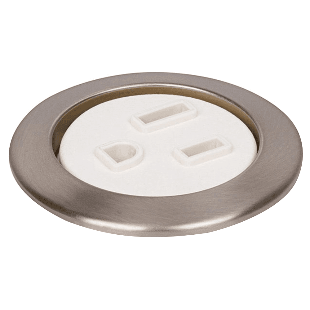 2" Round Power Grommet, Satin Nickel/White