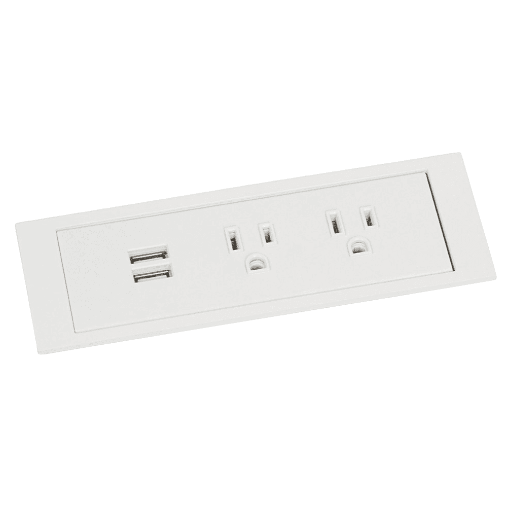 6-21/32" Flush Mount Power Grommet with 2 Electrical and Dual USB Outlets, White