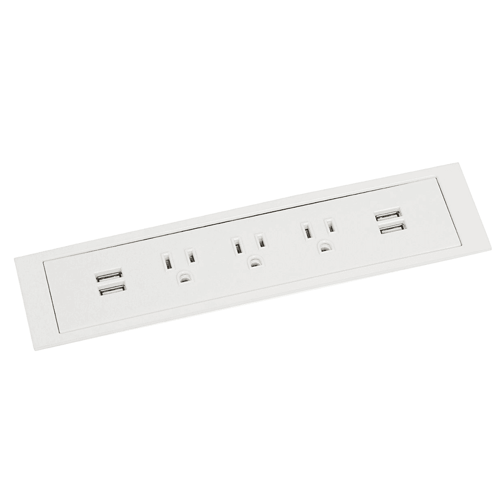 9-21/32" Minimalist Flush Mount Power Grommet with 3 Power and 2 USB Outlets, White
