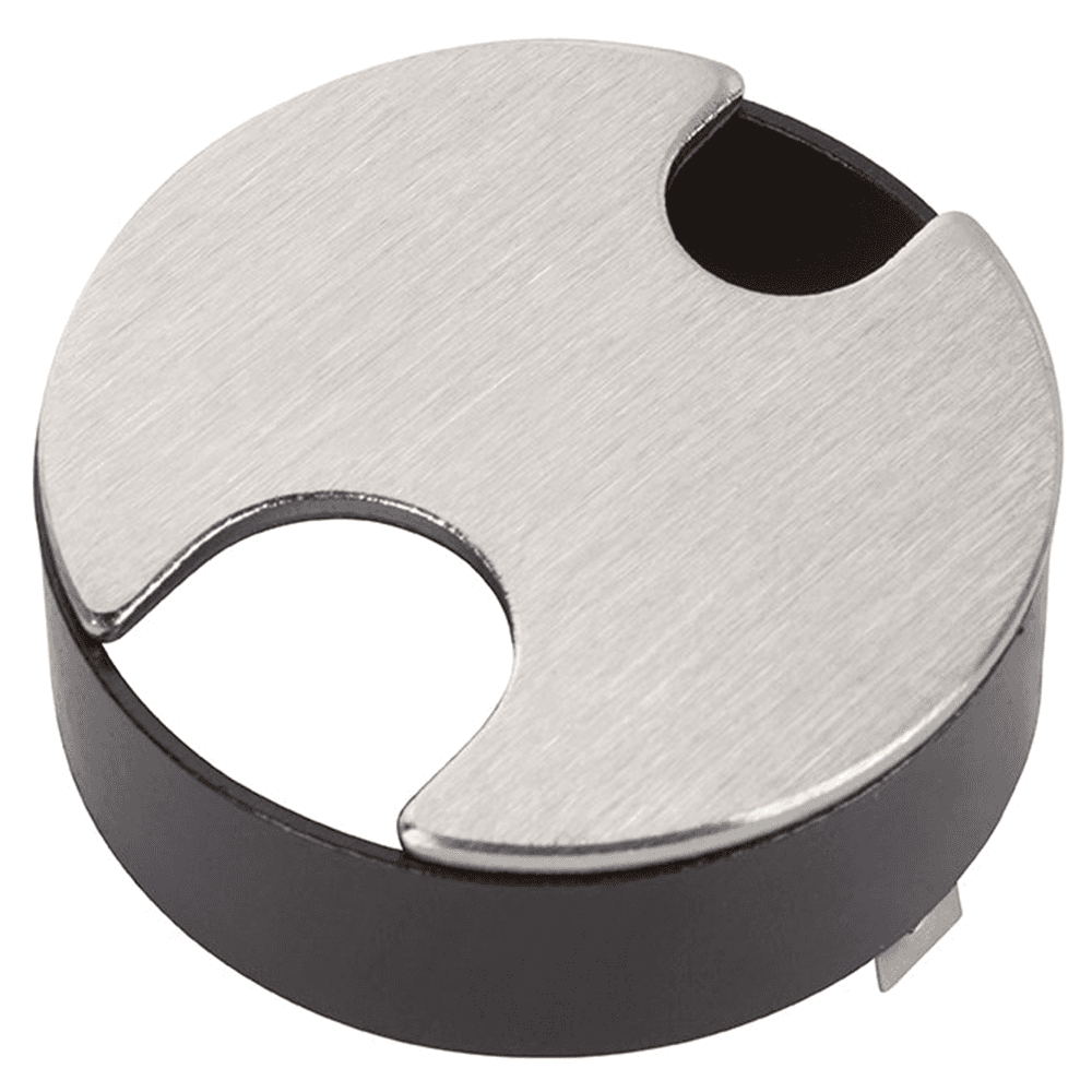 2-1/2" 2-Slot Flush Mount Desktop Grommet for 2-1/2" Hole, Satin Chrome