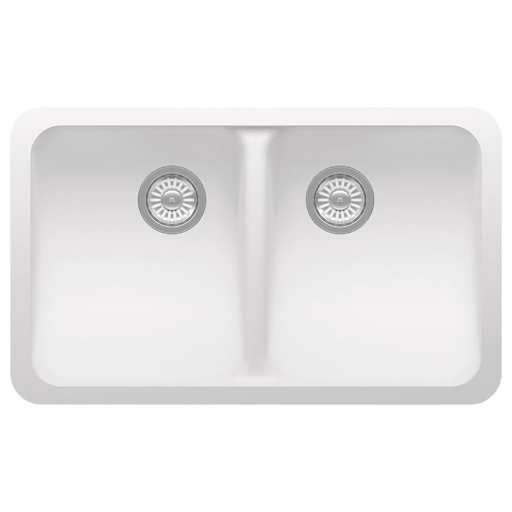 Acrylic Undermount Double Equal Bowl Kitchen Sink, 30-7/8" x 18-7/8" x 9-13/16", Arctic White