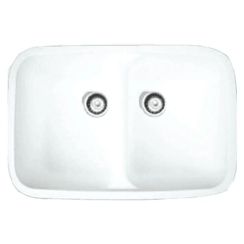 Acrylic Undermount Double Equal Bowl Kitchen Sink, 30-7/8" x 18-13/16", Arctic White