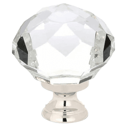 1-3/4" Diamond Glass Wardrobe Cabinet Knob, Polished Nickel
