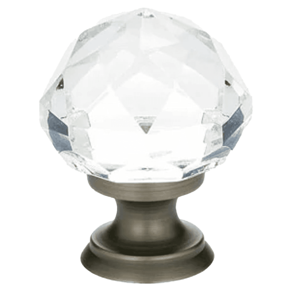 1-3/4" Diamond Glass Wardrobe Cabinet Knob, Pewter